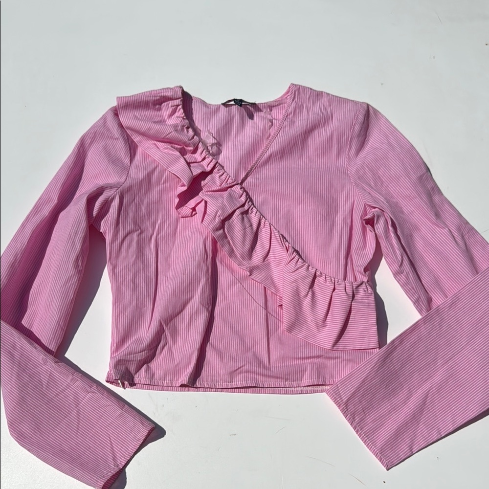 Freshman 1996 Pink Ruffle Wrap Top Size Small Y2K Preppy Coquette Blouse